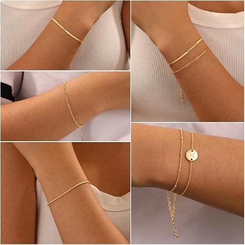 Lydow Bracelets for Women, 14K Gold Plated 6PCS Letter A-Z Stackable Jewelry Set for Adjustable 6"+2" thumbnail 3