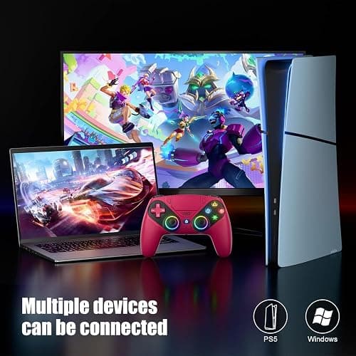 Nonbliep LED for PS5 Controller, for PS5 Slim/Pro/PC, Wireless Controller with 9 Colors RGB Light/Dual Vibration/Turbo/3.5mm Audio Jack/Speaker/Programmable for Playstation 5 Controller thumbnail 2