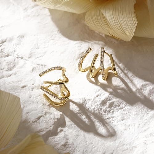 Emibele 1 Paire de Boucles d'Oreilles, Boucle Dormeuse Scintillante en Cuivre Plaqué Or, Clous d'Oreilles en Forme de Griffe, Accessoire d'Oreilles Élégant Simple pour Filles Femmes à la Mode thumbnail 3
