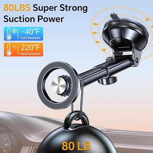 Coolpow for MagSafe Car Mount【Windshield+Vent+Dash】Magnetic Phone Holder for Car Phone Holder Mount Cell Phone Holders for Your Car Accessories Suction Phone Mount for Car Truck Stand for iPhone 17 16 thumbnail 4