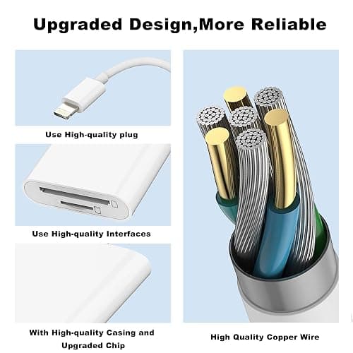 Lightning to Sd Card Reader for iPhone Camera, [Apple MFi Certified] Dual Card Slot Memory Card Readers Supports SD and TF Card, Plug and Play Sd Card Adapter Compatible with iPhone - Lightning SD Card Reader thumbnail 5
