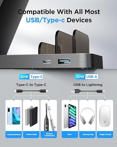 Charging Station for iPhone,5 in 1 Wireless Charger Stand Dock for Apple: Mag-Safe Charging Station for Multiple Devices Apple iPhone 17 16 15 14 13 12 Pro Max Plus iWatch Airpods thumbnail 4