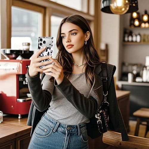 Cinysnt for iPhone 17 Pro Max Case, Vintage Square Cool Girl Leopard Print Brown Amber Aesthetic Full Camera Protective Cover, Trendy Slim Tortoise Shell Case for Girls Women - Retro White Brown thumbnail 5