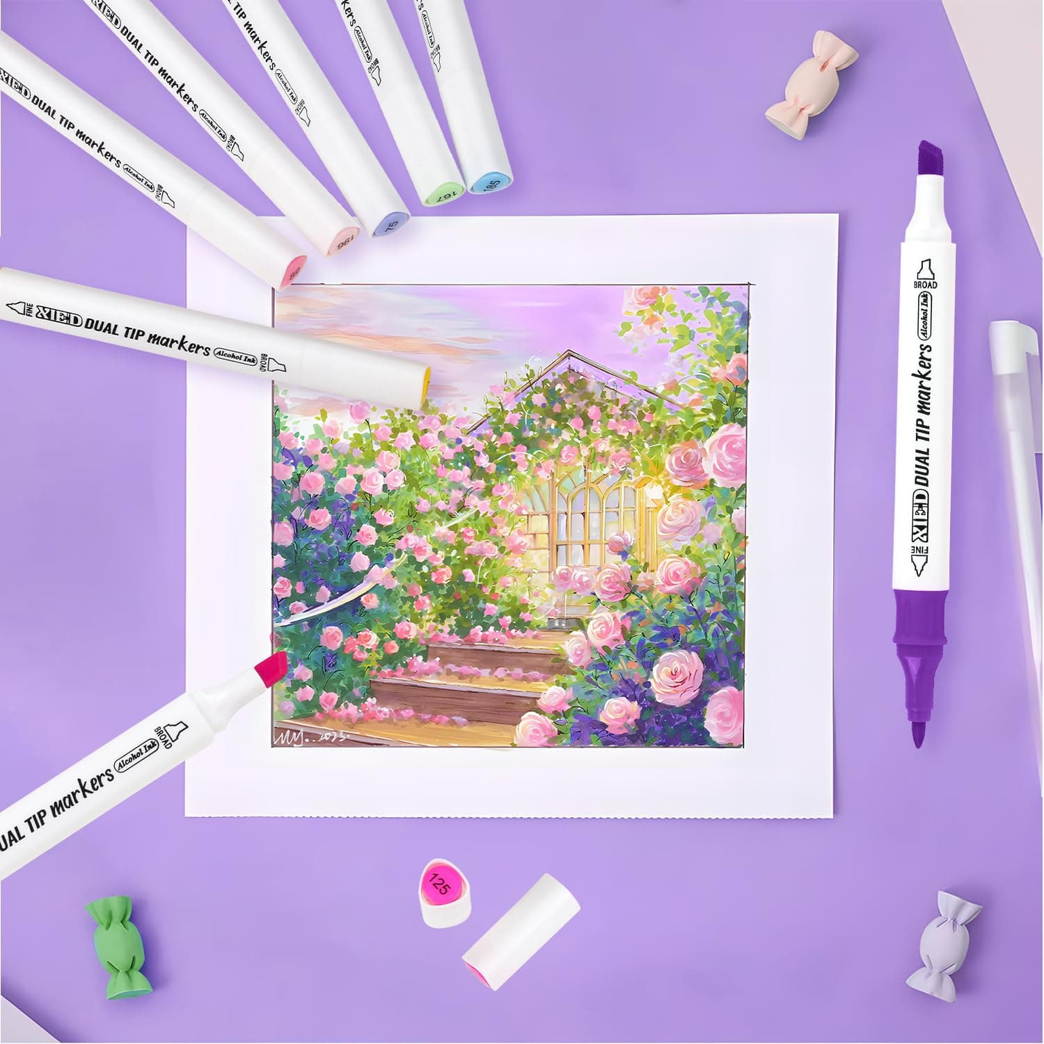 168 Colors Alcohol Markers, Double-Sided Alcohol Markers, Quick Dry Highlighters, Set Perfect for Adults, Artists & Students for Coloring and Drawing (Fine & Wide) thumbnail 5