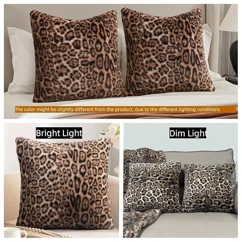 cygnus Faux Fur Cheetah Print Pillow Covers 18X18 inch Set of 2 Leopard Couch Pillowcase Fluffy Fuzzy Decorative Square Throw Pillows for Couch Sofa Living Room Bedroom Decor thumbnail 8
