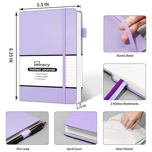 Annecy Numbered Bullet Dotted Journal Notebook, Medium 5.5x 8.25, 160 Pages 100GSM Writing Paper, A5 Purple Faux Leather Cover with Pen Loop thumbnail 3