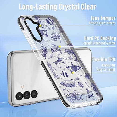 Boaretiu Cute Kawaii Case for Samsung Galaxy A15 5G Phone Case with Kickstand - Fashion 360° Sticky Rotate Ring Holder Design for Women Girls Girly for Samsung Galaxy A15 5G Case, Sea Fish thumbnail 4