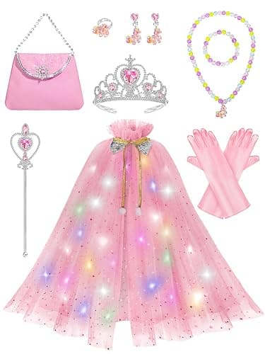 Fuzmo Light Up Princess Dress Up Clothes for Girls 3 4 5 6, Princess Costume with Toy for Kids Toddlers Birthday Gift - Pink - Image 1