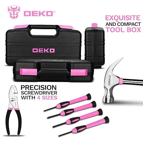 DEKOPRO 39-Piece Pink Household Tool Kit for Women, Basic Hand Tool Set with Plastic Toolbox Storage Case, Small Starter Tool Box Set for Home Repairs, DIY Projects, Crafts and Dorm Essentials thumbnail 5