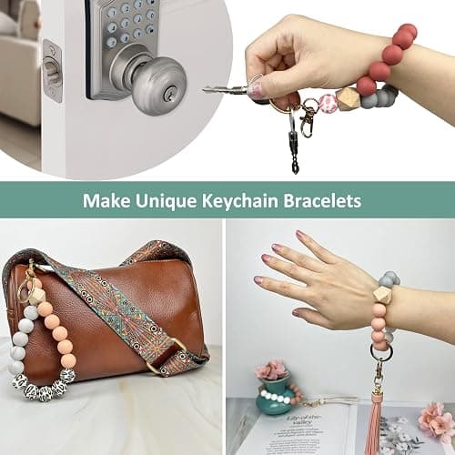 IESCOO 100pcs Silicone Beads for Keychain Making,15mm Rubber Beads kit for Keychain Bracelet Lanyards Pens with Key Rings and Tassels thumbnail 5