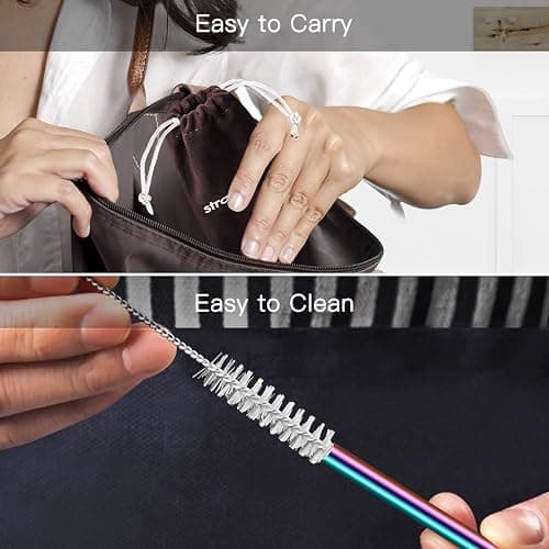 StrawExpert Set of 16 Reusable Stainless Steel Straws with Travel Case Cleaning Brush Silicone Tips Eco Friendly Extra Long Metal Straws Drinking for 20 24 30 oz Tumbler, Rainbow thumbnail 5