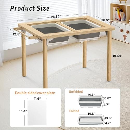 Easyego Sensory Table for Toddlers Kids Play Wooden Sand Water Table with Double-Sided Board & Foldable Storage Bins for Indoor and Outdoor Use, Birthday Gifts for Boys and Girls thumbnail 2