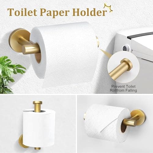 TURS Brushed Gold 5 Piece Bathroom Hardware Set, SUS304 Stainless Steel 24 Inch Bath Towel Bar Set, Round Bathroom Accessories Kit Wall Mounted thumbnail 5
