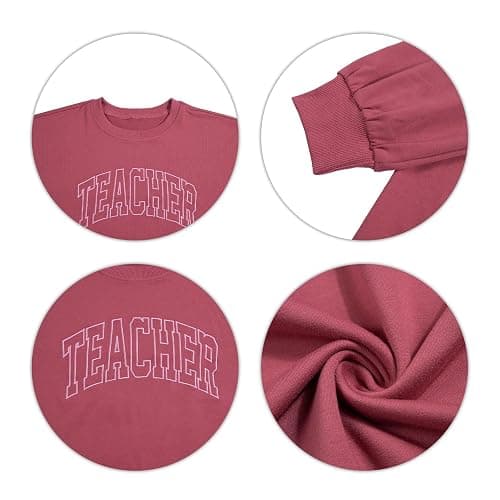BANGELY Teacher Sweatshirt Women Oversized Retro Teach Crewneck Shirt Embroidery Teacher Life Pullover Long Sleeve Tops thumbnail 6