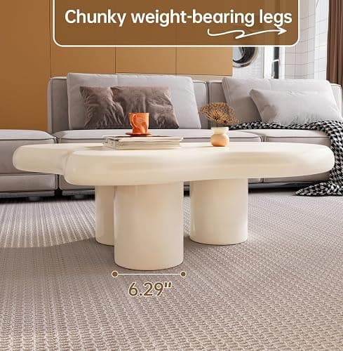 StyHube Cloud Coffee Table Unique Living Room 2024 Modern Short Coffee Table Small Center Table Stylish Irregular Shape,Small Home Decor Set,3 Legs,Milky White,（41.06Inch） thumbnail 5