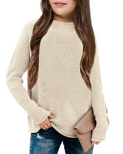 thefabland Girl's Long Sleeve Sweater Mock Neck Fall Soft Knit Pullover Jumper Tops - Image 1