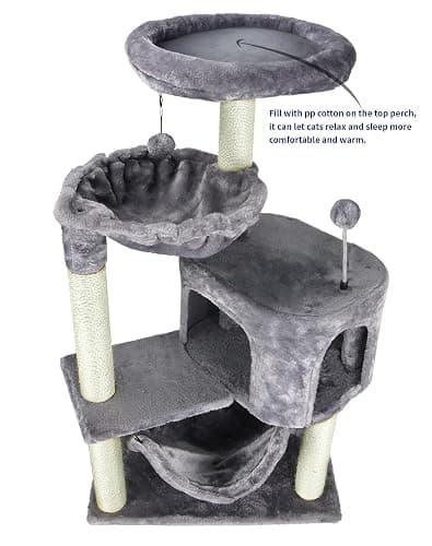 YUNIQUE Cat Tree with Cat Condo and Big Hammock, Grey thumbnail 4