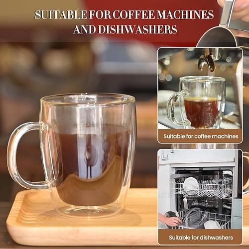 YUNCANG Double Wall Coffee Mugs, (4-Pcak) 16 Ounces-Clear Glass with Handle,lnsulated,Cappuccino,Tea,LatteCups,Beverage Glasses Heat Resistant thumbnail 7
