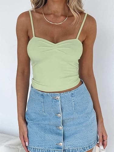 ForeFair Women Y2K Sweetheart Neck Sleeveless Crop Tank Tops Backless Spaghetti Strap Pleated Bustier Camis Going Out Top thumbnail 3