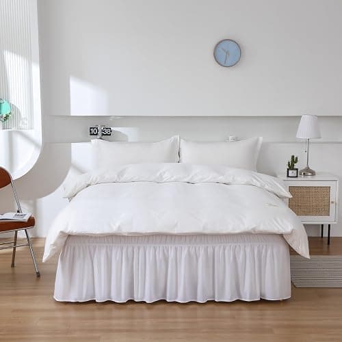 MEILA Wrap Around Bed Skirt Three Fabric Sides Elastic Dust Ruffled 16 Inch Tailored Drop,Easy to Install Fade Resistant-White, Queen/King thumbnail 4