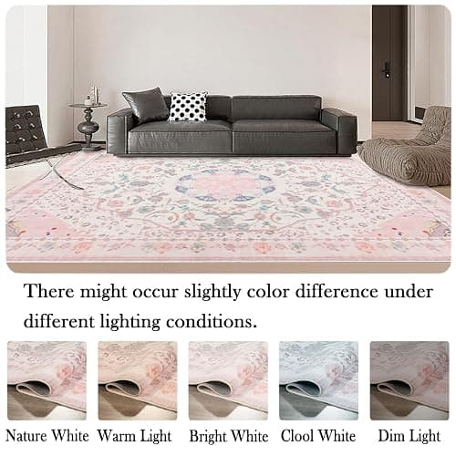 auruge Washable Area Rug - Vintage Rugs for Living Room Non-Slip Backing Accent Area Rugs for Bedroom Soft Dining Room Mat, Indoor Carpet for Sunroom Playroom Dorm Classroom Home Office (Pink, 6'x9') thumbnail 7