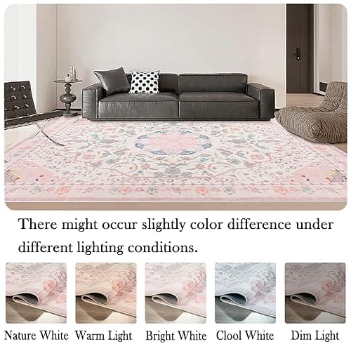 auruge Area Rug - Vintage 5x7 Non-Slip Backing Area Rugs Light Pink Soft Faux Wool Carpet Foldable & Machine Washable Rugs for Living Room Bedroom Dining Room Nursery Home Office - 5'x7' - Pink thumbnail 9