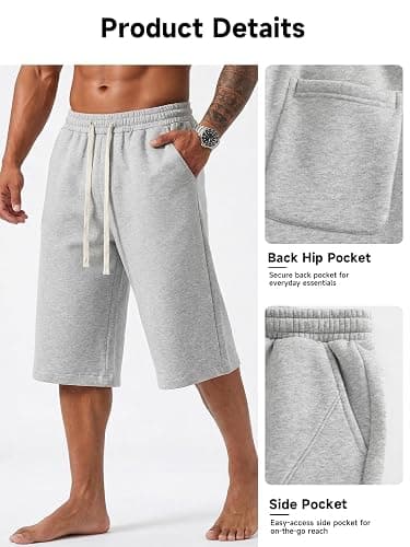 ZUY Men's Baggy Sweat Shorts Cotton Long Below Knee Fleece Capri Shorts 11" Athletic Casual 3/4 Pants with Pockets thumbnail 4