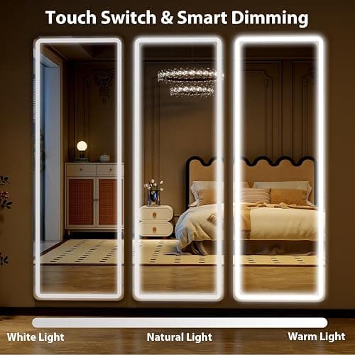 WISSMIELS Full Length Mirror with Lights,Tempered Glass 20"x63" Led Full Length Mirror with Dimming & 3 Color Lighting,Door Hanging & Standing Ideal for Bedroom, Dressing Room, Cloakroom Rectangle thumbnail 3