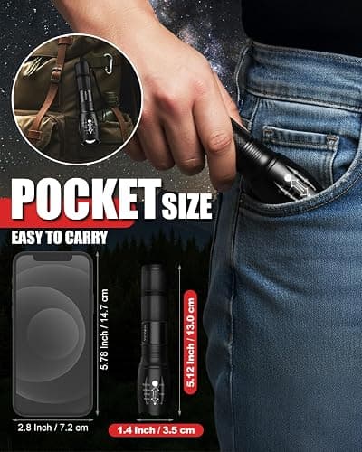 Victoper LED Flashlight 2 Pack, Bright Tactical Torch High Lumens 5 Modes, Waterproof Zoomable Flash Light for Outdoor, Birthday Gifts for Men, Dorm Room Hiking Camping Essentials Gear for Guys thumbnail 5