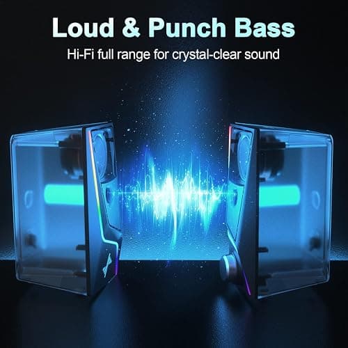 Nylavee Computer Speakers, PC Speakers with 6 Lighting Modes, USB Powered Computer Speakers for Desktop PC with 2 Bass-Boost Ports, 2 Speaker Units, and 3.5mm Aux-in for PC, Laptop, Monitor, Gaming thumbnail 3