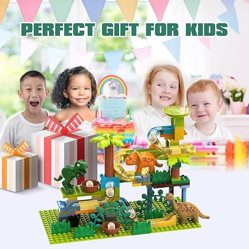 JIXIn Dinosaur Marble Runs for Kids 4-8 - Building Blocks Compatible with DUPLO Lego Sets - 125 PCS Classic Big Blocks for Toddlers Ages 3-5 - Montessori Learning STEM Toys - 125 Dinosaur Marble Run thumbnail 7