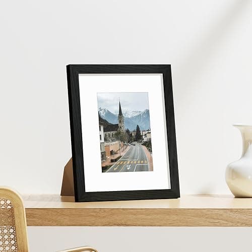 Vittanly 8x10 Picture Frames Set of 9, Shatter Resistant Plexiglass, Display 5x7 Pictures with Mat or 8x10 without Mat, Photo Frames for Wall or Tabletop, Engineered Wood, Black thumbnail 7