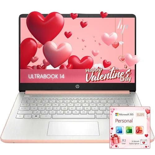 HP Rose Gold Ultrabook Laptop with Microsoft Office 365, Intel 2-Core CPU, 1.1TB Storage (1TB OneDrive and 64GB SSD), 8GB RAM, Windows 11, No Mouse - Image 1