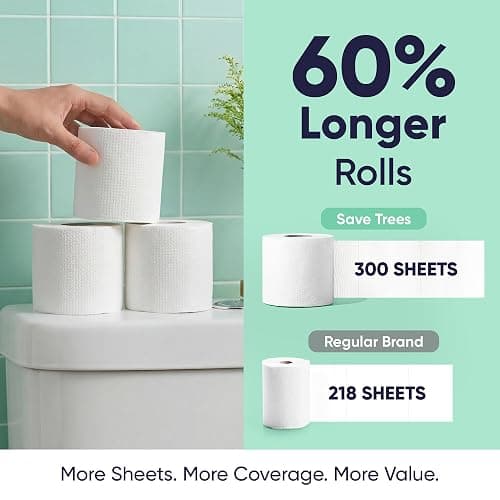 Save Trees Bamboo Toilet Paper - 12 Rolls Of Organic Toilet Paper, 3-ply, 300 Sheets Per Roll - PFAS Free, FSC Certified, Plastic Free, Vegan & Chemical Free Bamboo TP thumbnail 5