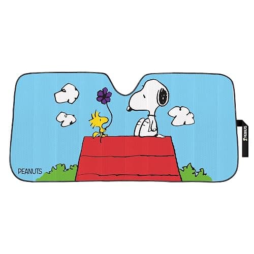 Peanuts Snoopy & Woodstock Auto Sunshade with Little Tree Air Freshener – Universal Fit Windshield Protector for Cars, Trucks & SUVs – Keeps Vehicle Cool & Fresh thumbnail 5