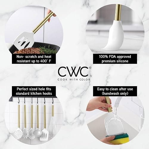 COOK WITH COLOR Silicone Cooking Utensils, Kitchen Utensil Set, Easy to Clean Silicone Kitchen Utensils, Cooking Utensils for Nonstick Cookware, Kitchen Gadgets Set with Holder, 10 Pieces thumbnail 7