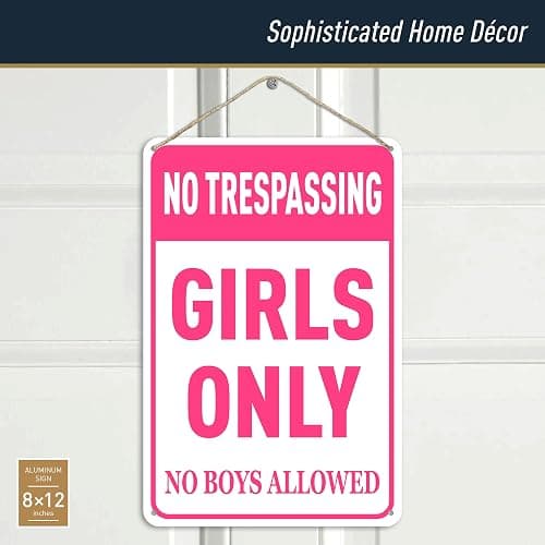 N A Girls Bedroom Sign - Funny No Trespassing Girls Only Metal Tin Sign Wall Decor Pink No Boys Allowed Bedroom Door, 8 x 12 inch thumbnail 3
