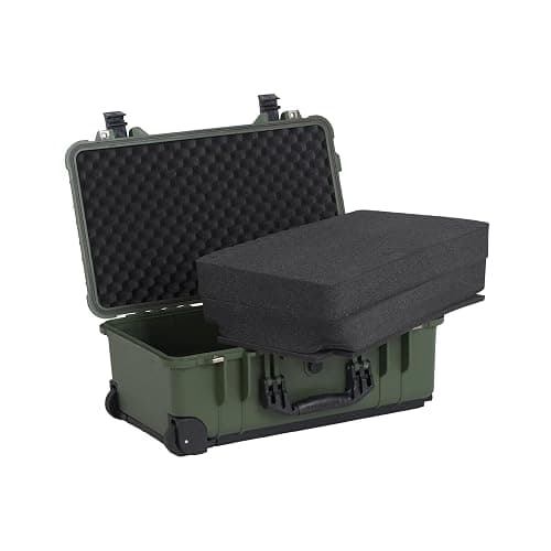 MEIJIA All Weather Rolling Waterproof Protective Case, Hard Camera Case,Dry Case with Retractable Pull Handle and Wheels,Foam Inserted,22 x13.81x9inches (Green) thumbnail 2
