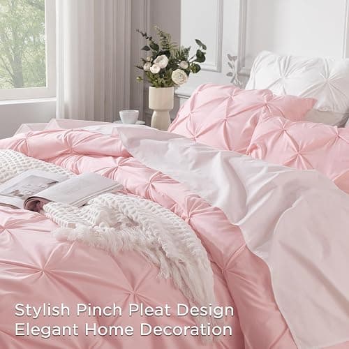 Andency Pink Full Size Comforter Set (79x90Inch), 3 Pieces Soft Lightweight Cute Pinch Pleat Comforter Set for Kids Girls Teens, All Season Western Warm Down Alternative Bed Set for Dorm Bedroom thumbnail 3