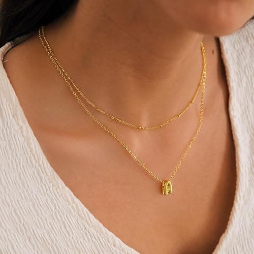 Thaivor Bubble Letter Necklace Layered Initial Necklaces for Women Dainty Cute Choker Pendant Stack Jewelry Teen Gift Trendy Stuff thumbnail 7