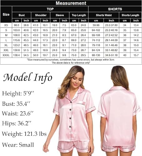 SWOMOG Womens Silk Satin Pajamas Set Short Sleeve Button Down Sleepwear Loungewear 2 Pcs Pj Sets thumbnail 2