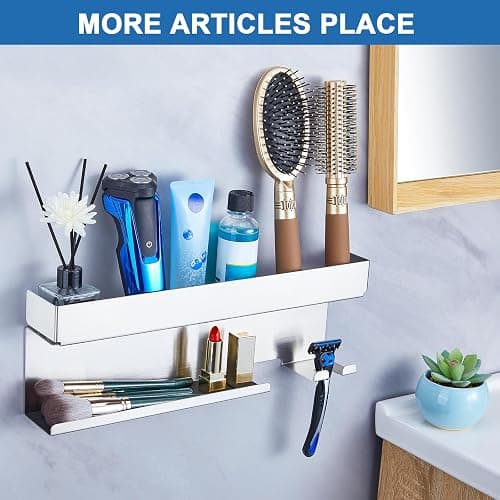 WAYASI Hair Dryer Holder Wall Mount, Hair Straightener Holder for Curling Iron Styler Accessory, Hair Dryer Storage, Adhesive Hairdryer and Straightener Holder, Hair Tool Organiser (Silver) thumbnail 9