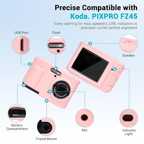 PROfezzion for Kodak PIXPRO FZ45 Silicone Case Protective Cover, Pink | Glass Screen Protector and Wrist Strap Included, Slim Fit, Jacket Sleeve Accessories, Fits Kodak FZ45 Digital Camera thumbnail 4