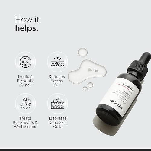 Minimalist 2% Salicylic Acid Serum For Acne, Blackhead & Open Pores | Reduces Excess Oil & Bumpy Texture | BHA Liquid Exfoliant for Acne Prone & Oily Skin | For Women & Men | 1 Fl Oz/30ml thumbnail 3