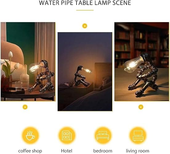 Steampunk Table Lamp, Vintage Industrial Metal Robot Table lamp, Water Pipe Table Lamp, Robot Style Desktop Light for Bedside Desk Bar Cafe Desktop Room Decoration (Not Included Bulb) thumbnail 7