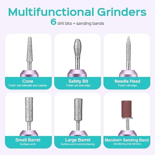 COSLUS C40 Electric Nail Drill, Nail Files for Gel Acrylic Nature Nails, Adjustable Speed 0-20000RPM, Portable Manicure Pedicure Set with 6 Drill Bits 31 Sanding Bands, E File Beginner Girl Women Mum thumbnail 6
