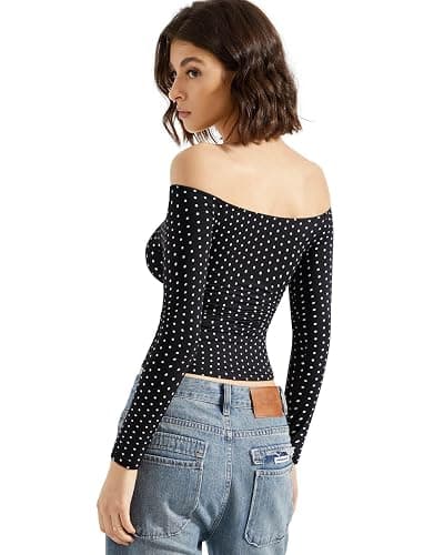 SUUKSESS Women Off Shoulder Double Lined Long Sleeve Shirts Basic Going Out Tops thumbnail 2