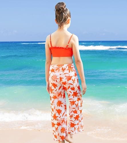 Vogseek 6-16T Girls 3 Pieces Bikini Bathing Suit with Rash Guard Pants Quick Dry Swimwear Cover-Up Sets thumbnail 3