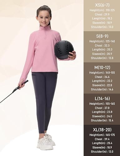 MoFiz Girls Long Sleeve Equestrian Riding Shirt Soft Thermal Half Zip Fleece Lined Jacket for Winter Horseback Riding Kids thumbnail 7
