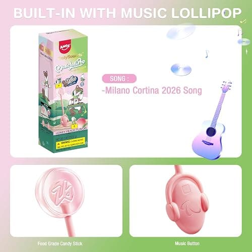 Amos Music Lollipop Candy, Peach Flavor Audio Singing Lollies Sweets, Musical Lollipops Unique Easter Sweet gift, Sugar Free Lollipops Individually Wrapped Perfect for Party-1 PCS thumbnail 6